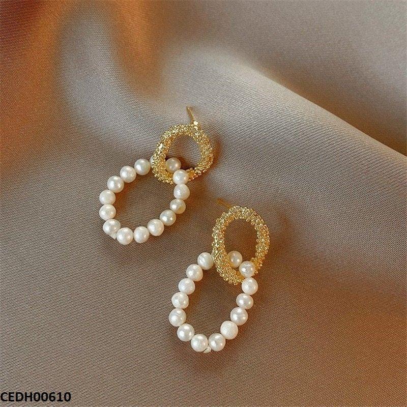 CEDH00610 JMN Duble Round Pearl  Drop Earrings - CEDH