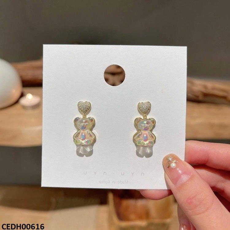 CEDH00616 SYB Heart Teddy Bear  Drop Earrings - CEDH