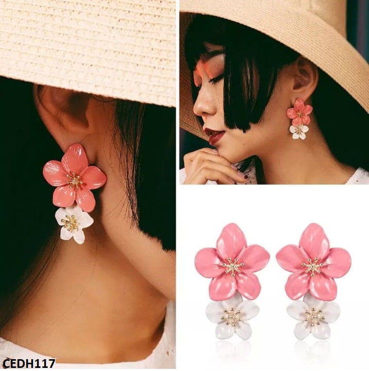 CEDH117 JMN Double Painted Flower Earrings Pair - CEDH