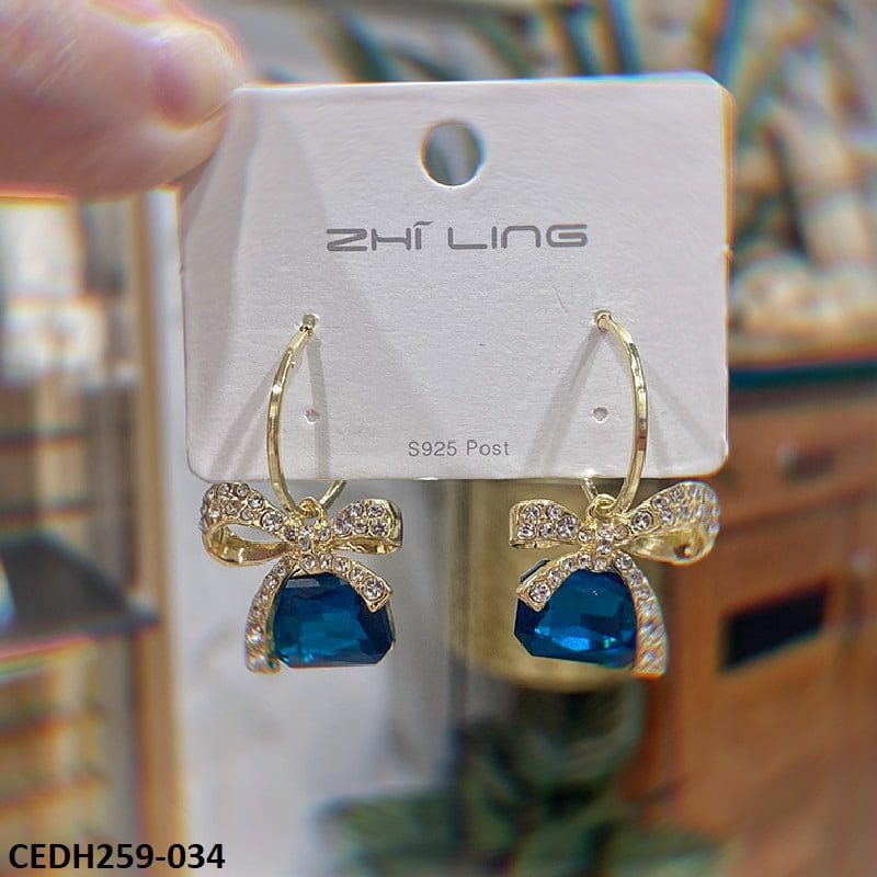 CEDH259 ZHL Dazy Bow shape Drop Earrings Pair - CEDH