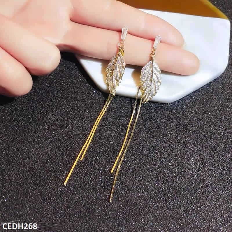 CEDH268 YQG Baguette Leaf's Drop Earrings Pair - CEDH