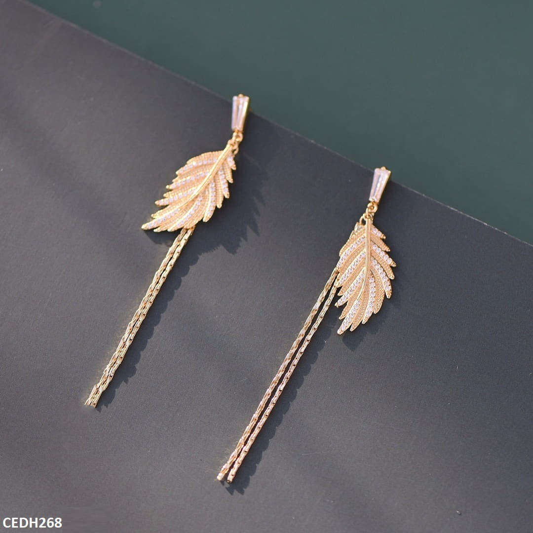 CEDH268 YQG Baguette Leaf's Drop Earrings Pair - CEDH