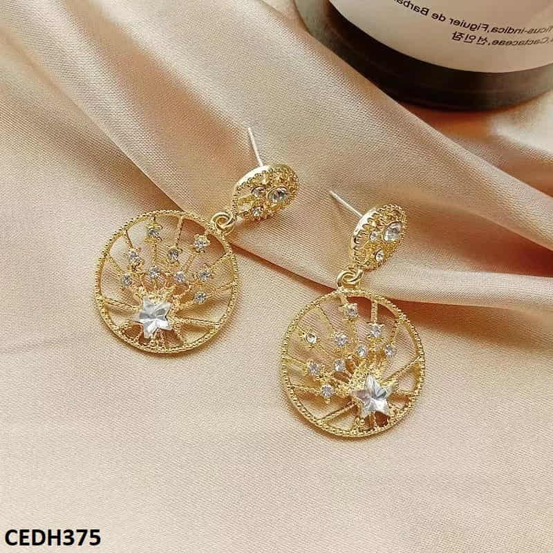 CEDH375 BTO Star Circles Drop Earrings Pair - CEDH