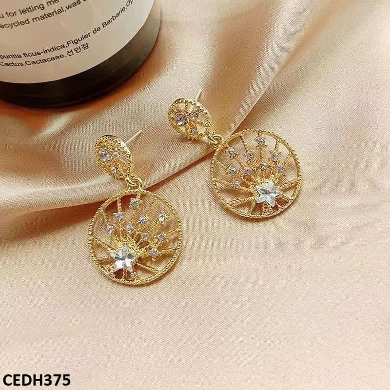 CEDH375 BTO Star Circles Drop Earrings Pair - CEDH