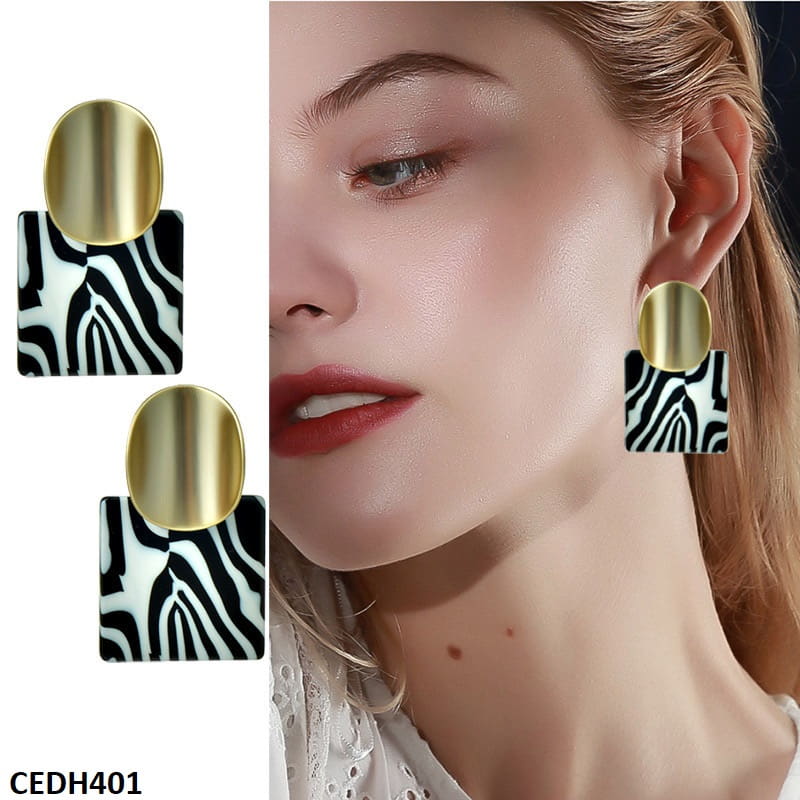 CEDH401 YHC Shaded Sqaure Drop Earrings Pair - CEDH