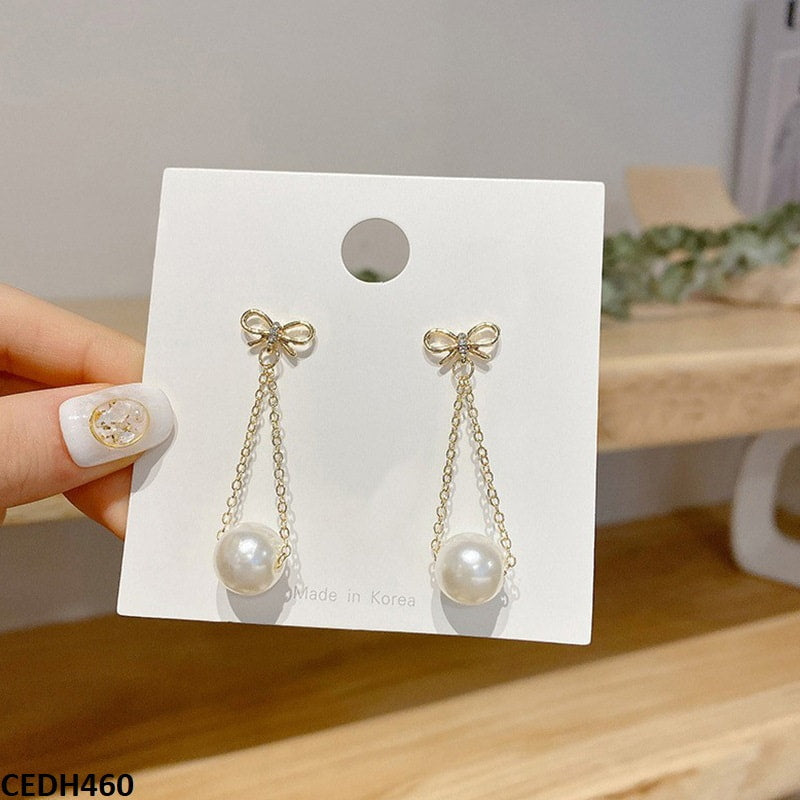 CEDH460 YQG Bow Pearl Drop Earrings Pair - CEDH