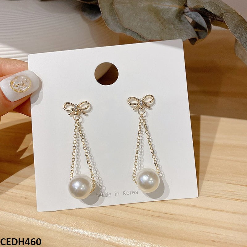 CEDH460 YQG Bow Pearl Drop Earrings Pair - CEDH