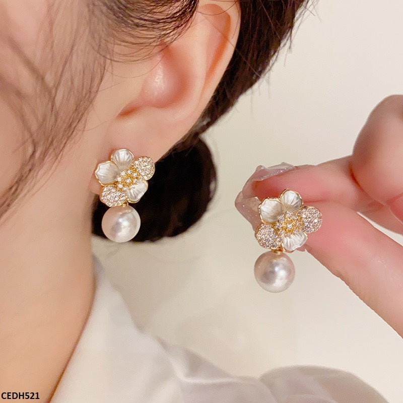 CEDH522 LSH Flower Pearl Drop Earrings  - CEDH