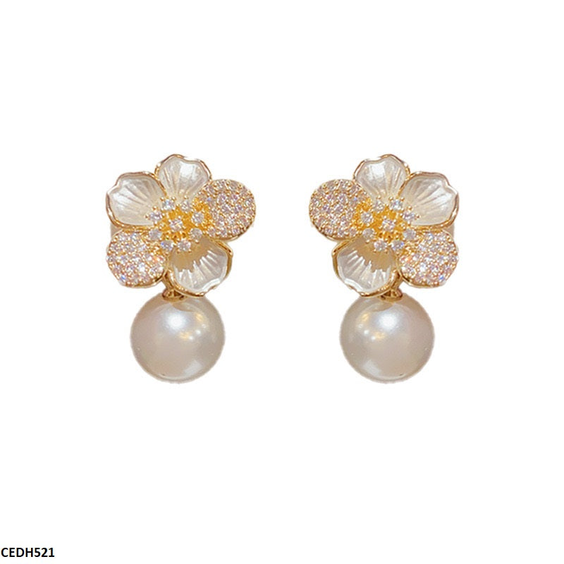 CEDH522 LSH Flower Pearl Drop Earrings  - CEDH