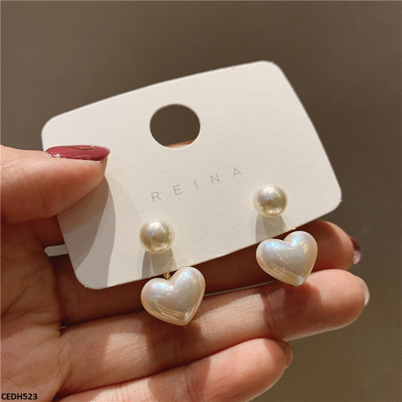 CEDH523 LSH Pearl/Heart Drop Earrings  - CEDH