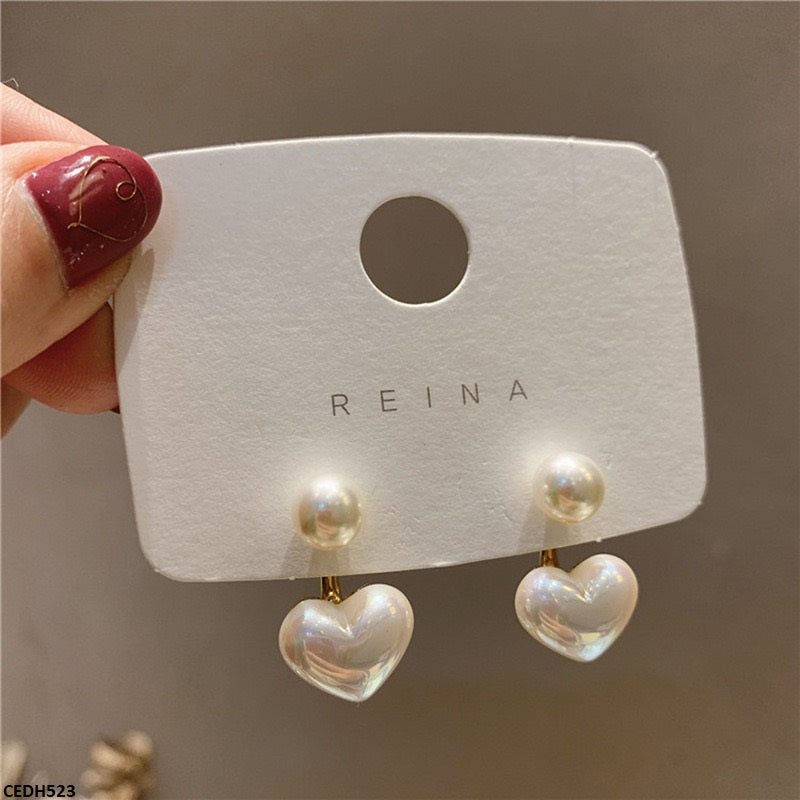 CEDH523 LSH Pearl/Heart Drop Earrings  - CEDH