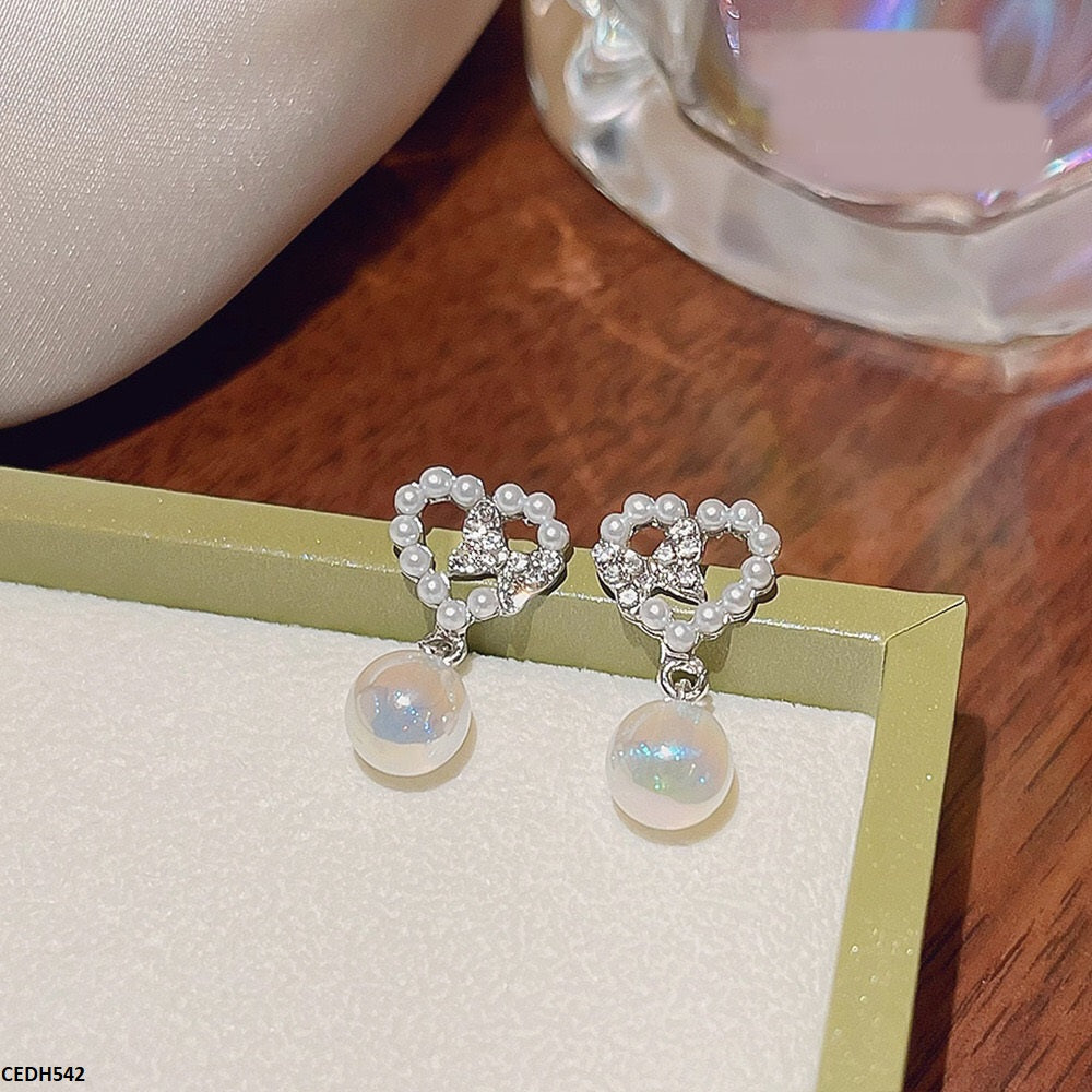 CEDH542 DDJ Heart/Pearl Drop  Earrings  - CEDH