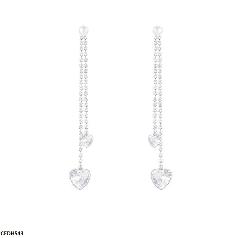 CEDH543 DDJ Round Chain Heart Drop  Earrings  - CEDH