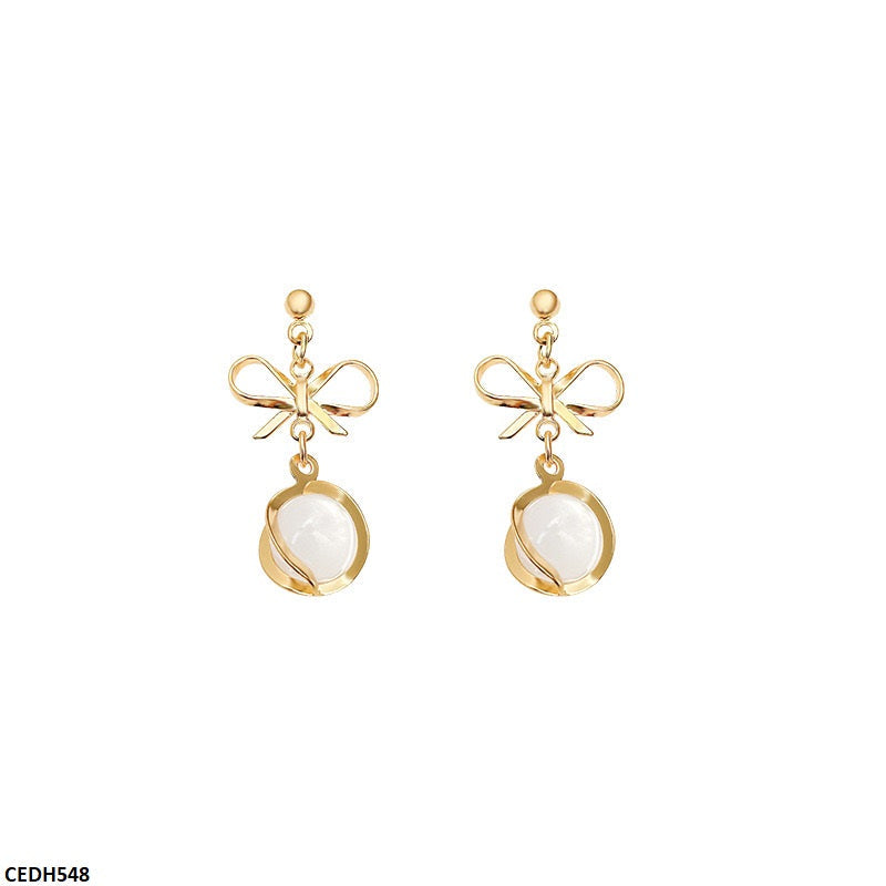 CEDH548 HJF Bow Pearl Drop  Earrings  - CEDH