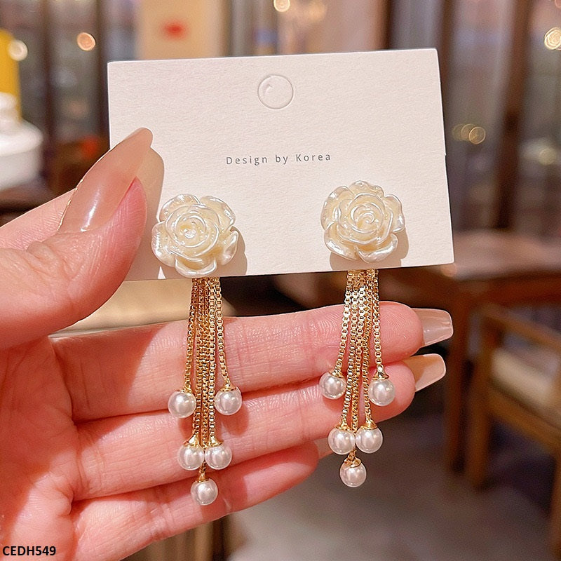 CEDH549 HJF Flower/Pearl Drop  Earrings  - CEDH