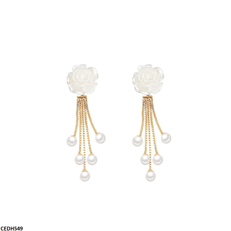 CEDH549 HJF Flower/Pearl Drop  Earrings  - CEDH