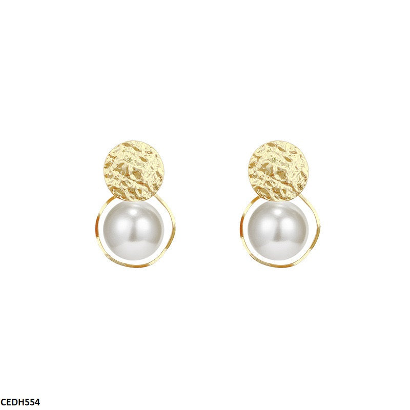 CEDH554 HJF Round Pearl Drop  Earrings  - CEDH