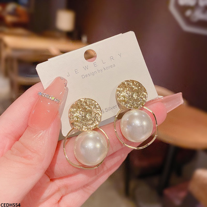 CEDH554 HJF Round Pearl Drop  Earrings  - CEDH