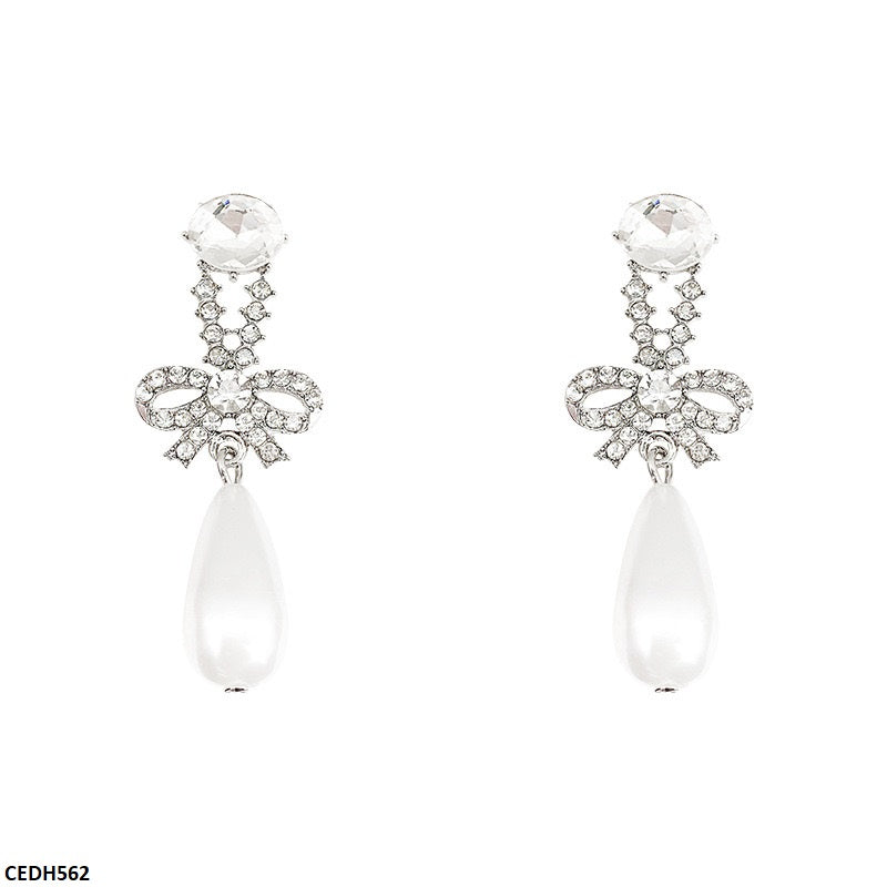 CEDH562 HJF Bow Pearl Drop Earrings  - CEDH