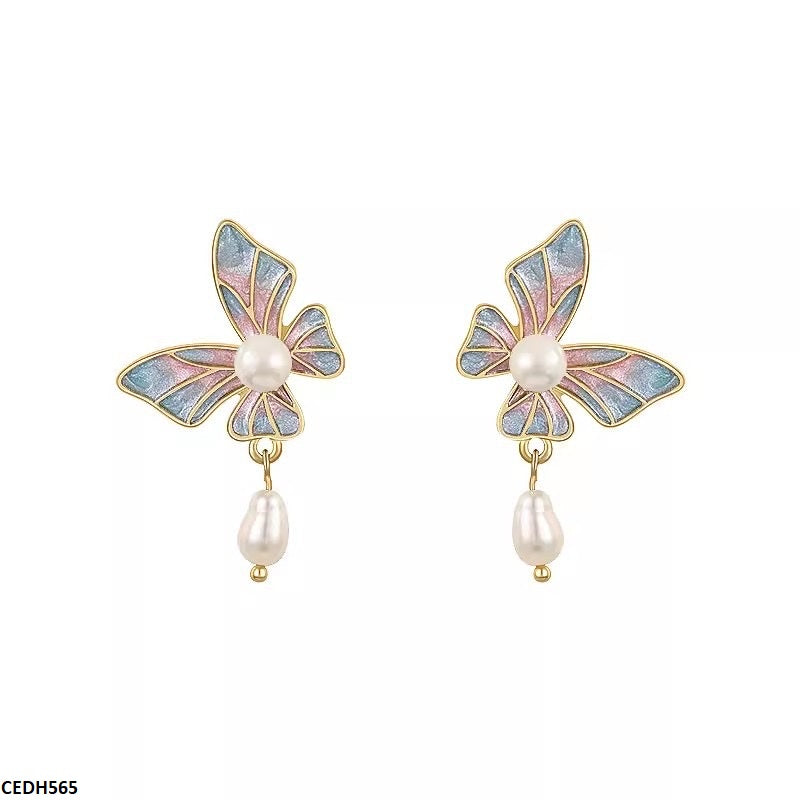 CEDH565 HJF Butterfly Pearl Drop Earrings  - CEDH