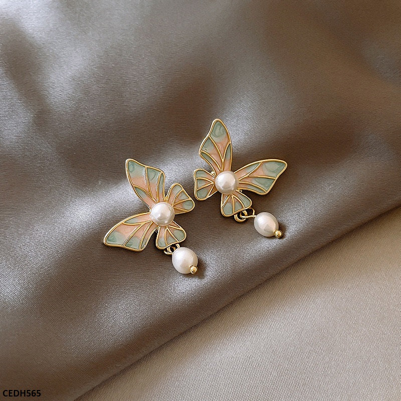 CEDH565 HJF Butterfly Pearl Drop Earrings  - CEDH