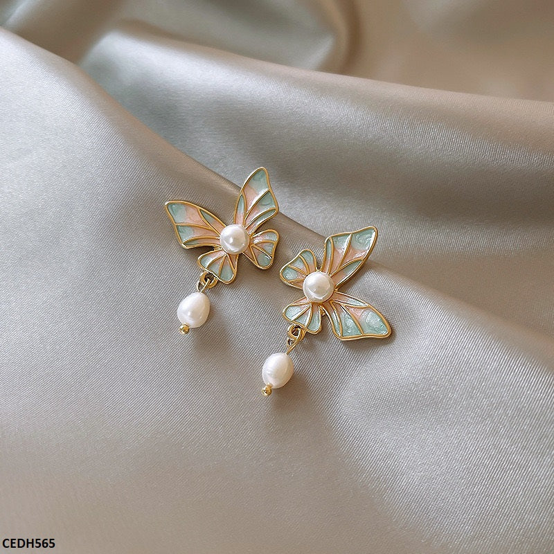 CEDH565 HJF Butterfly Pearl Drop Earrings  - CEDH