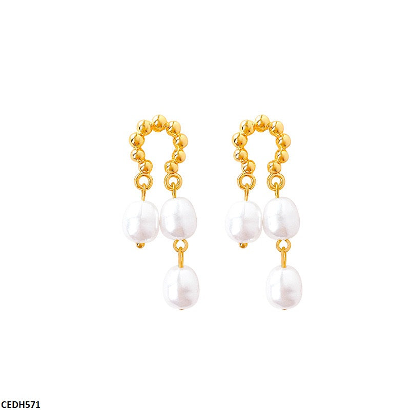 CEDH571 HJF Round Pearl Drop Earrings  - CEDH