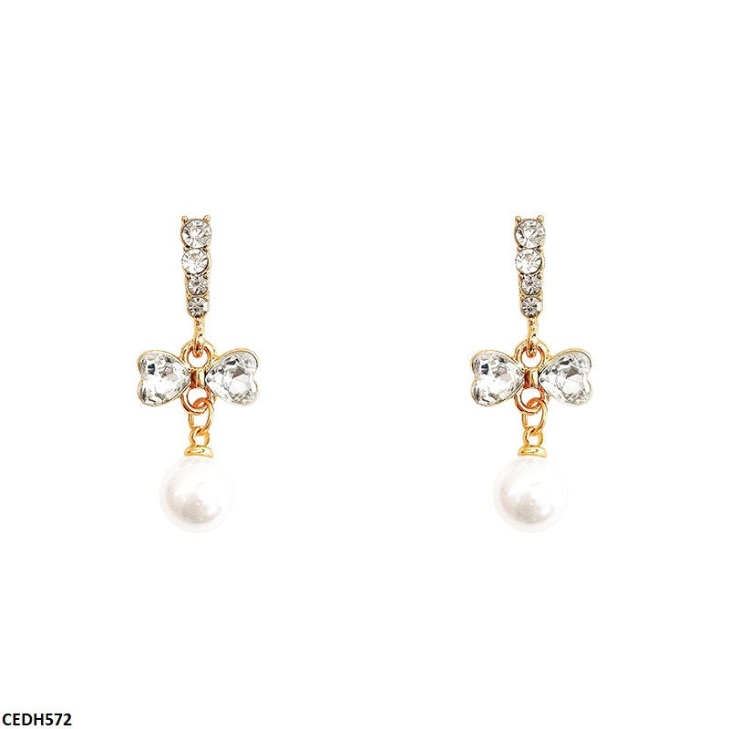 CEDH572 HJF Bow/Pearl Drop Earrings  - CEDH