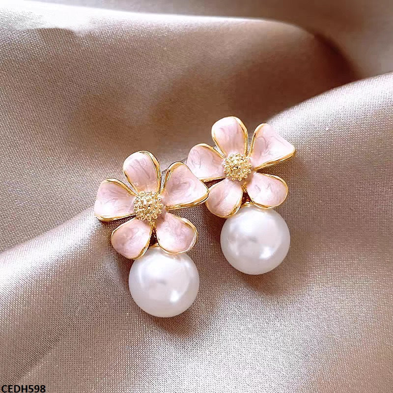 CEDH598 ZHL Flower Pearl Drop Earrings - CEDH