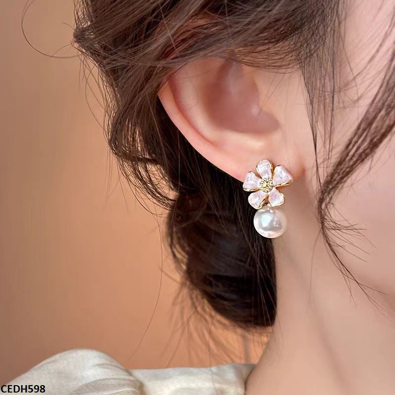 CEDH598 ZHL Flower Pearl Drop Earrings - CEDH