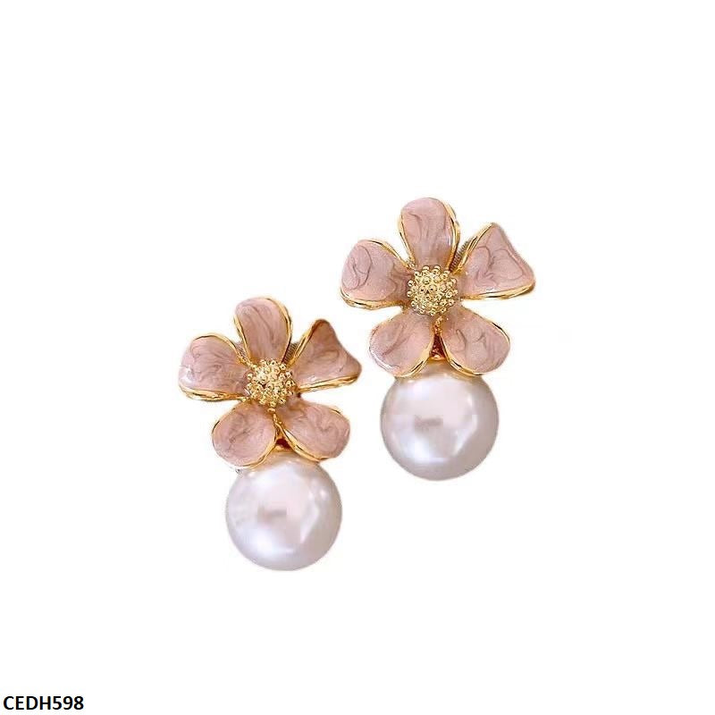 CEDH598 ZHL Flower Pearl Drop Earrings - CEDH