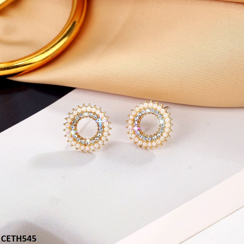 CETH545 SIQ Round Pearl Stud Tops Pair - CETH