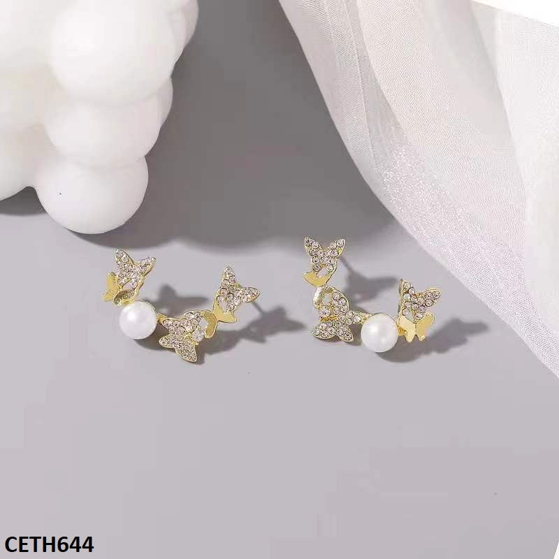 CETH644 BTO Pearl Butterfly Stud Tops Pair - CETH