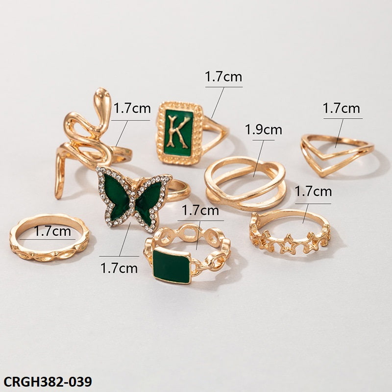 CRGH382 YYE K-Fram/Butterfly/Snake 8 Midi Rings - CRGH