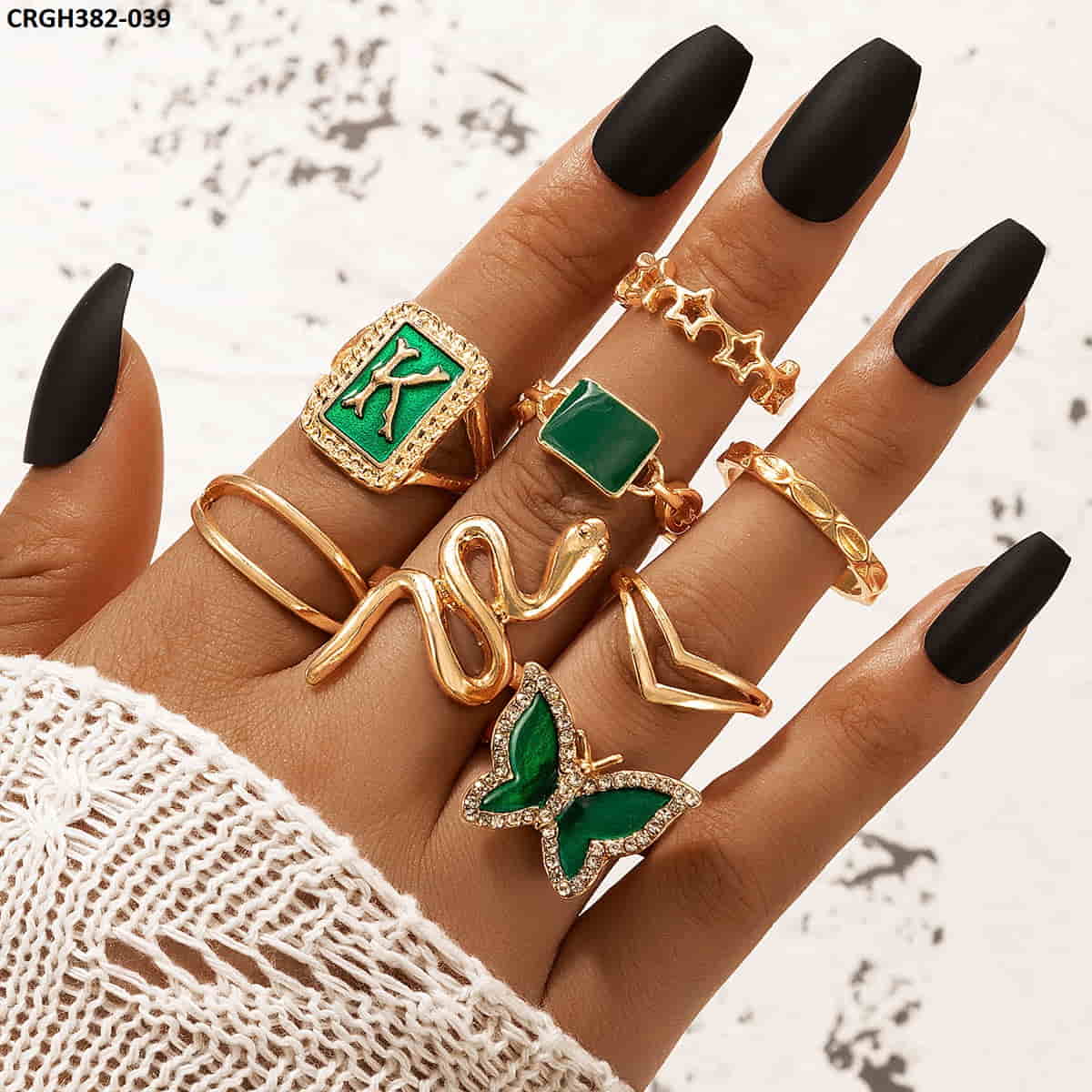 CRGH382 YYE K-Fram/Butterfly/Snake 8 Midi Rings - CRGH