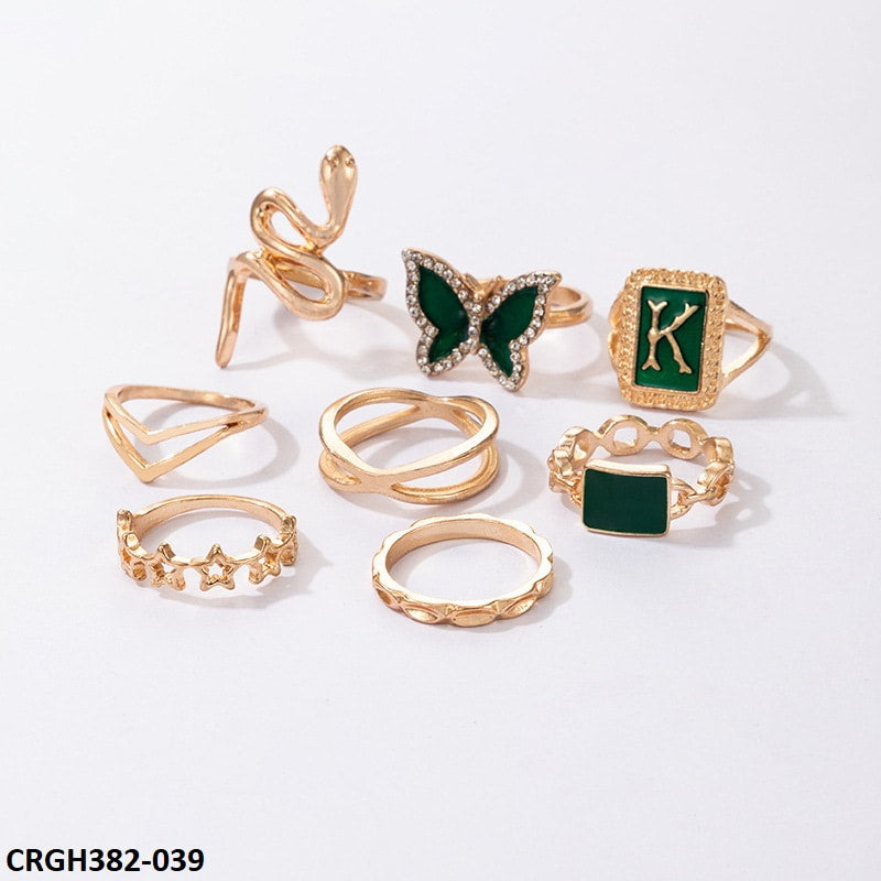 CRGH382 YYE K-Fram/Butterfly/Snake 8 Midi Rings - CRGH