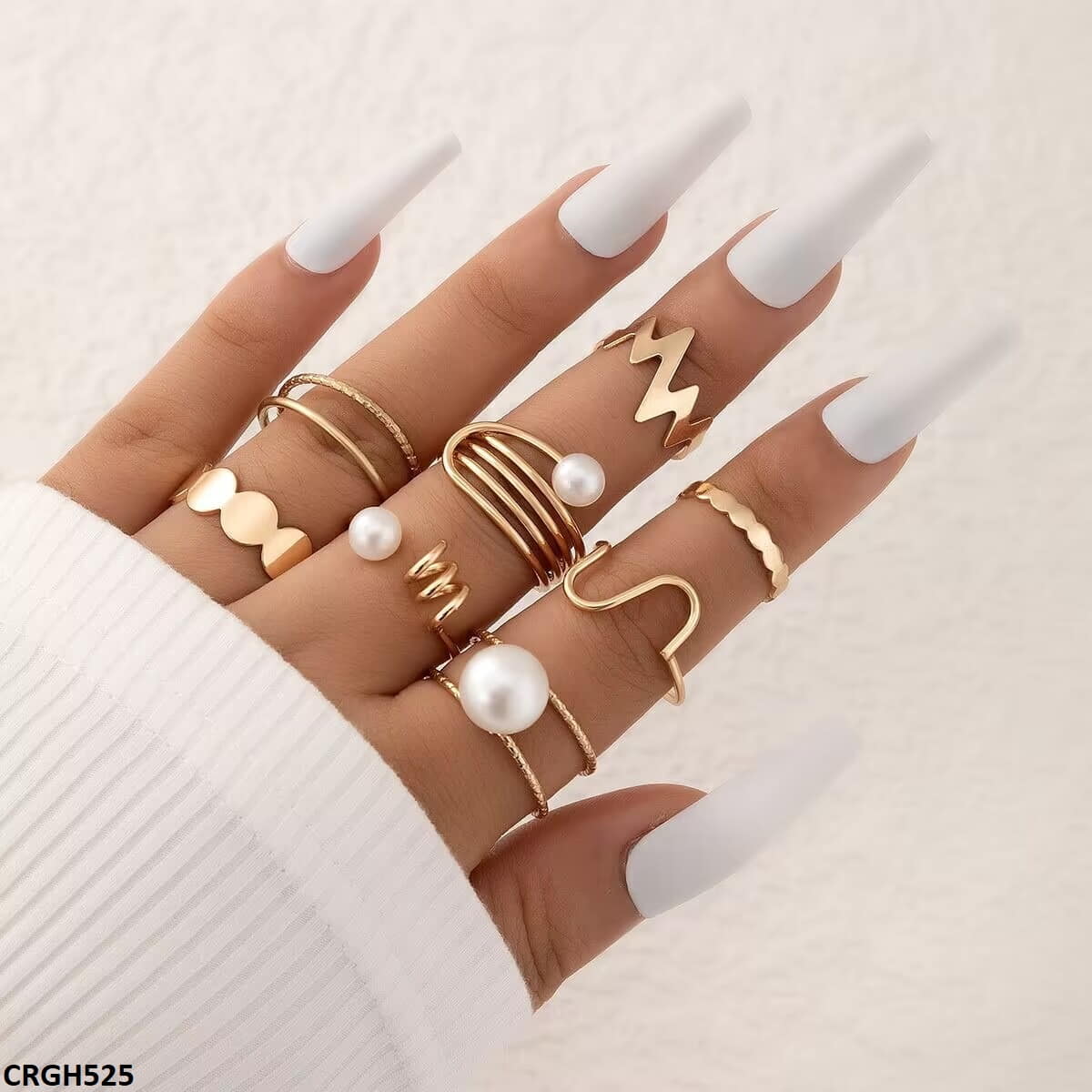 CRGH525 YYE Pearl/Curved 8 Midi Rings - CRGH