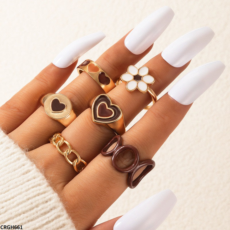 CRGH661 YYE Flower/Heart 6 Midi Rings - CRGH