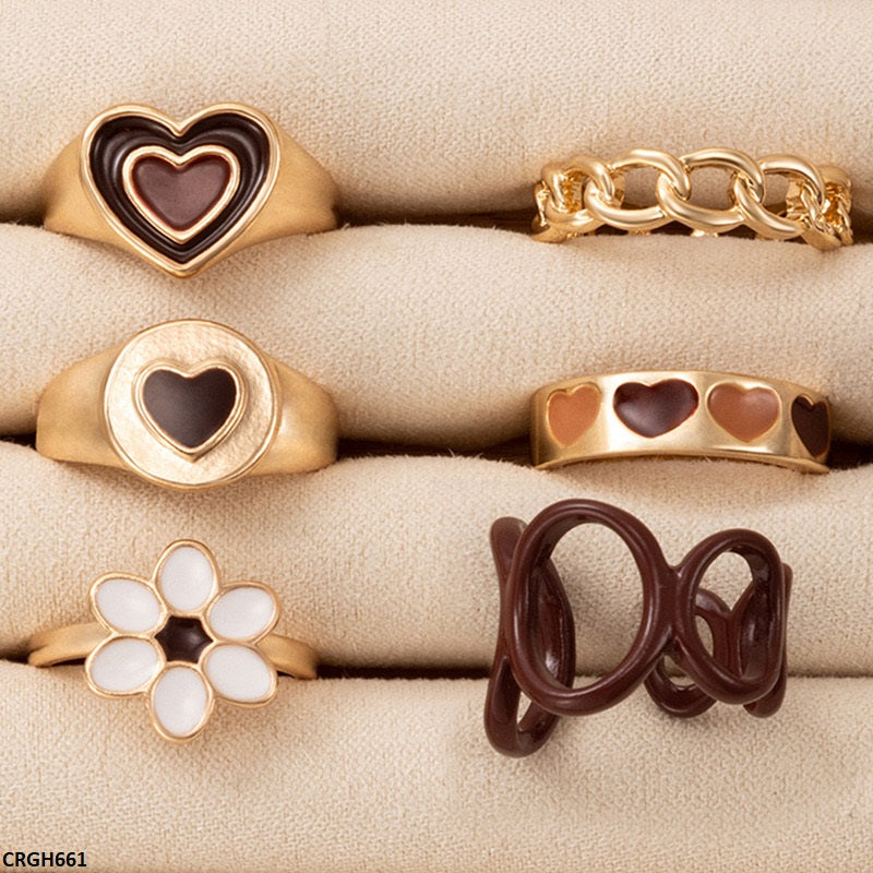 CRGH661 YYE Flower/Heart 6 Midi Rings - CRGH