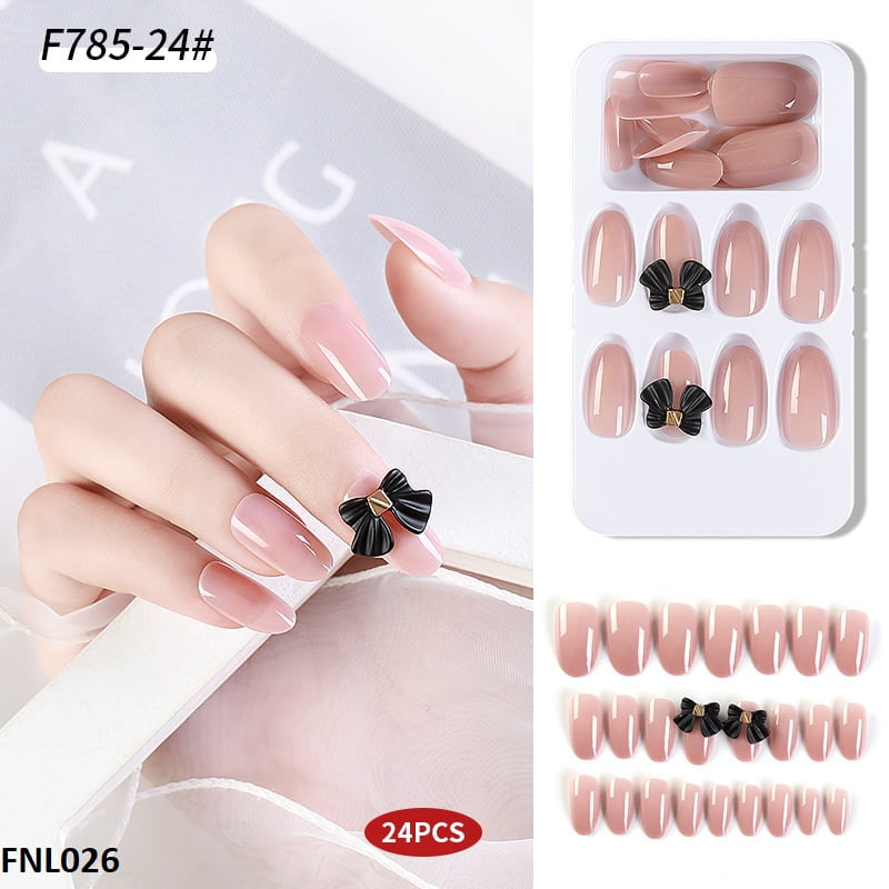 FNL026 PNA Tie Style Oval Fake Nail Set 24Pcs - FNL