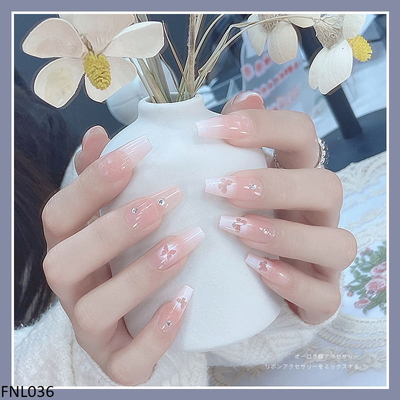 FNL036 PNA Print Butterfly Almond Style Fake Nail Set 24Pcs - FNL