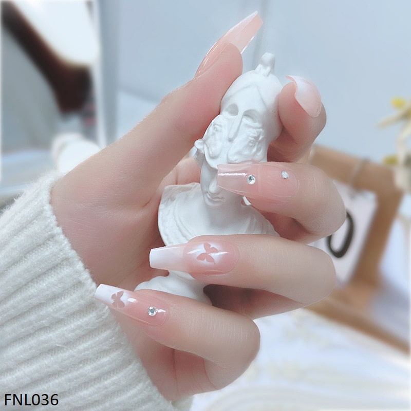 FNL036 PNA Print Butterfly Almond Style Fake Nail Set 24Pcs - FNL