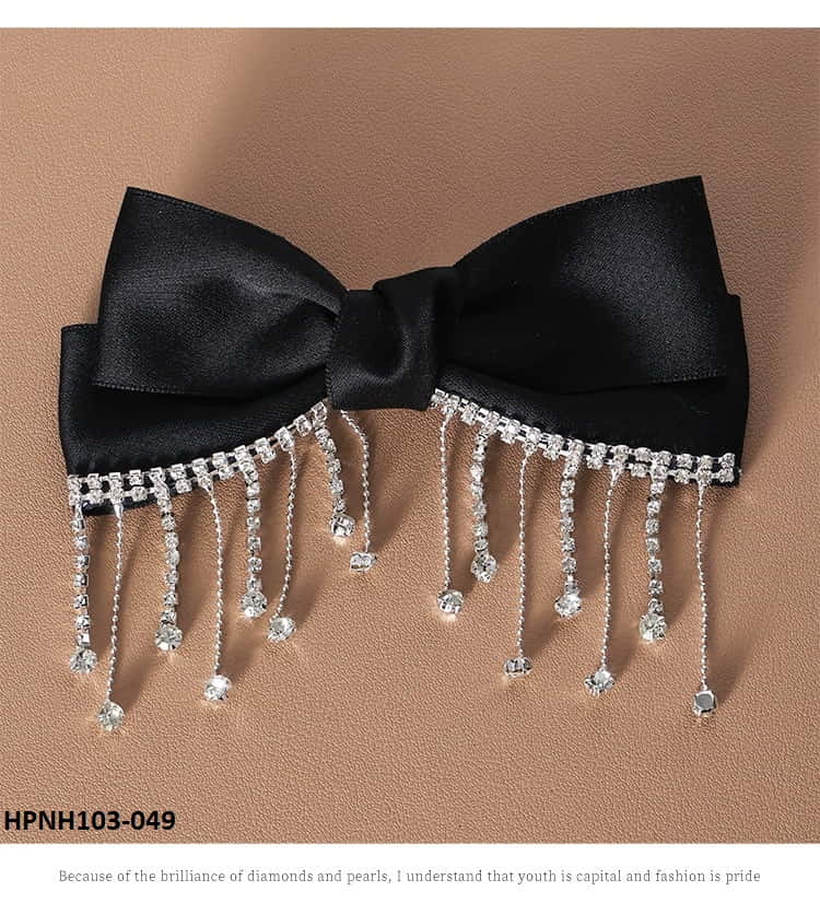 HPNH103 YUX Rhinestone Tassel Drop Bow Pin - HPNH