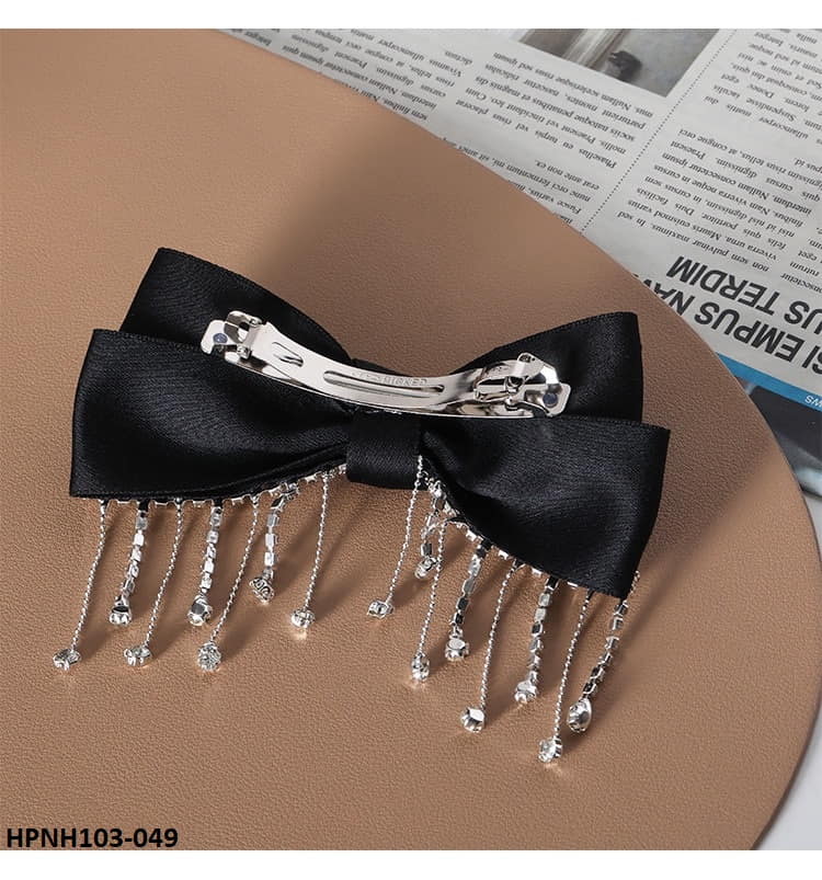 HPNH103 YUX Rhinestone Tassel Drop Bow Pin - HPNH