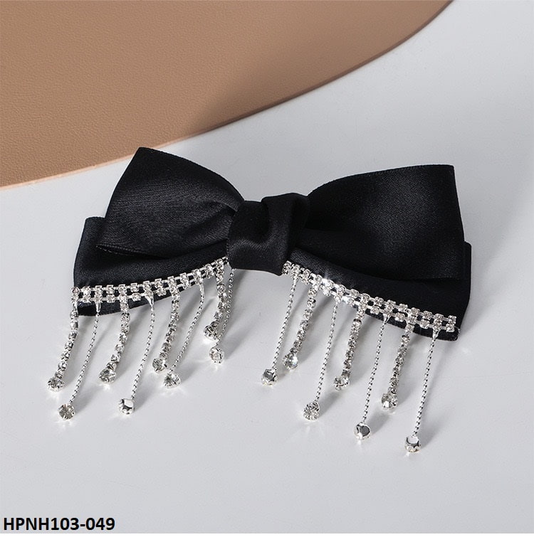 HPNH103 YUX Rhinestone Tassel Drop Bow Pin - HPNH