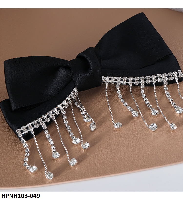 HPNH103 YUX Rhinestone Tassel Drop Bow Pin - HPNH