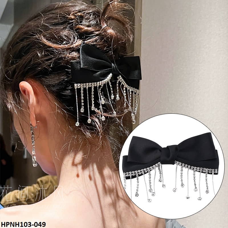 HPNH103 YUX Rhinestone Tassel Drop Bow Pin - HPNH