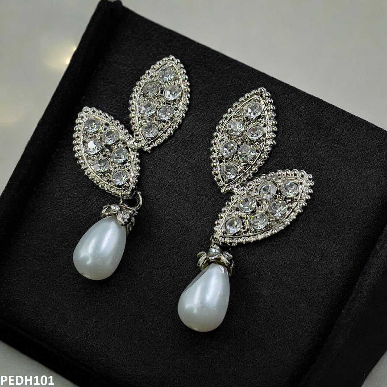 PEDH101 SDQ Double Tear/Pearl Drop Earrings  - PEDH