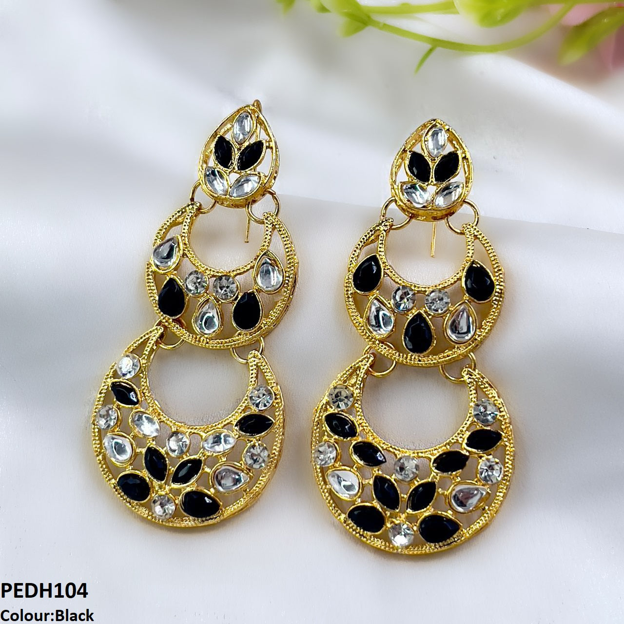 PEDH104 FRN Double Moon Drop Earrings  - PEDH