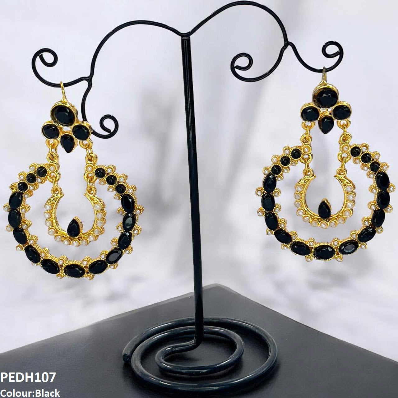 PEDH107 MZM Double Moon Drop Earrings  - PEDH